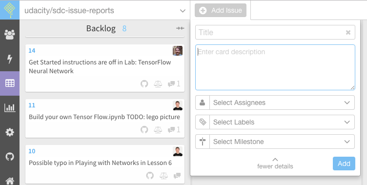 An example of adding an issue to our Waffle board.