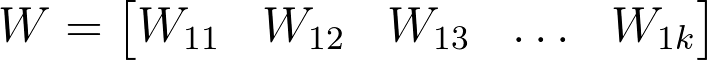 A 1 by *k* weights row matrix.