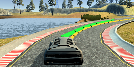 Displaying the MPC trajectory path in green, and the polynomial fitted reference path in yellow.